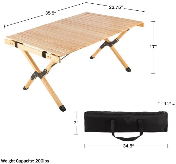 Wakeman Foldable Camping Table Roll Up Folding Table Easy Assembly Portable Picnic Table with Carry Bag Indoor or Outdoor Low Height Travel, Party or Beach Table Outdoors