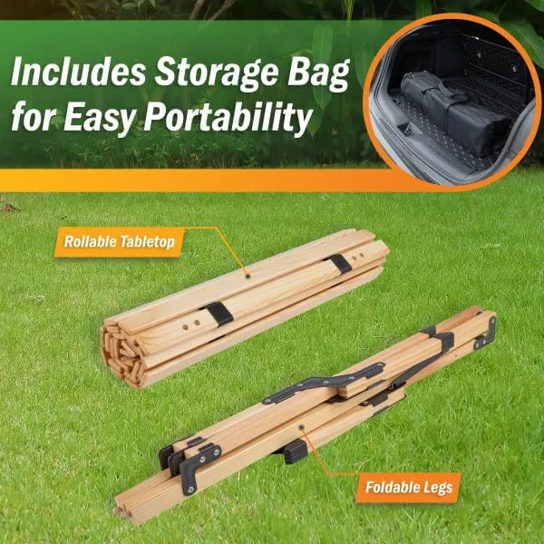 Wakeman Foldable Camping Table Roll Up Folding Table Easy Assembly Portable Picnic Table with Carry Bag Indoor or Outdoor Low Height Travel, Party or Beach Table Outdoors