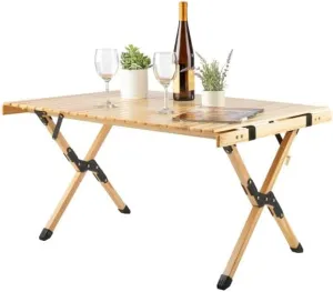 Wakeman Foldable Camping Table Roll Up Folding Table Easy Assembly Portable Picnic Table with Carry Bag Indoor or Outdoor Low Height Travel, Party or Beach Table Outdoors
