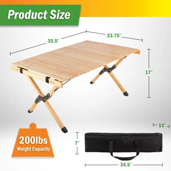 Wakeman Foldable Camping Table Roll Up Folding Table Easy Assembly Portable Picnic Table with Carry Bag Indoor or Outdoor Low Height Travel, Party or Beach Table Outdoors
