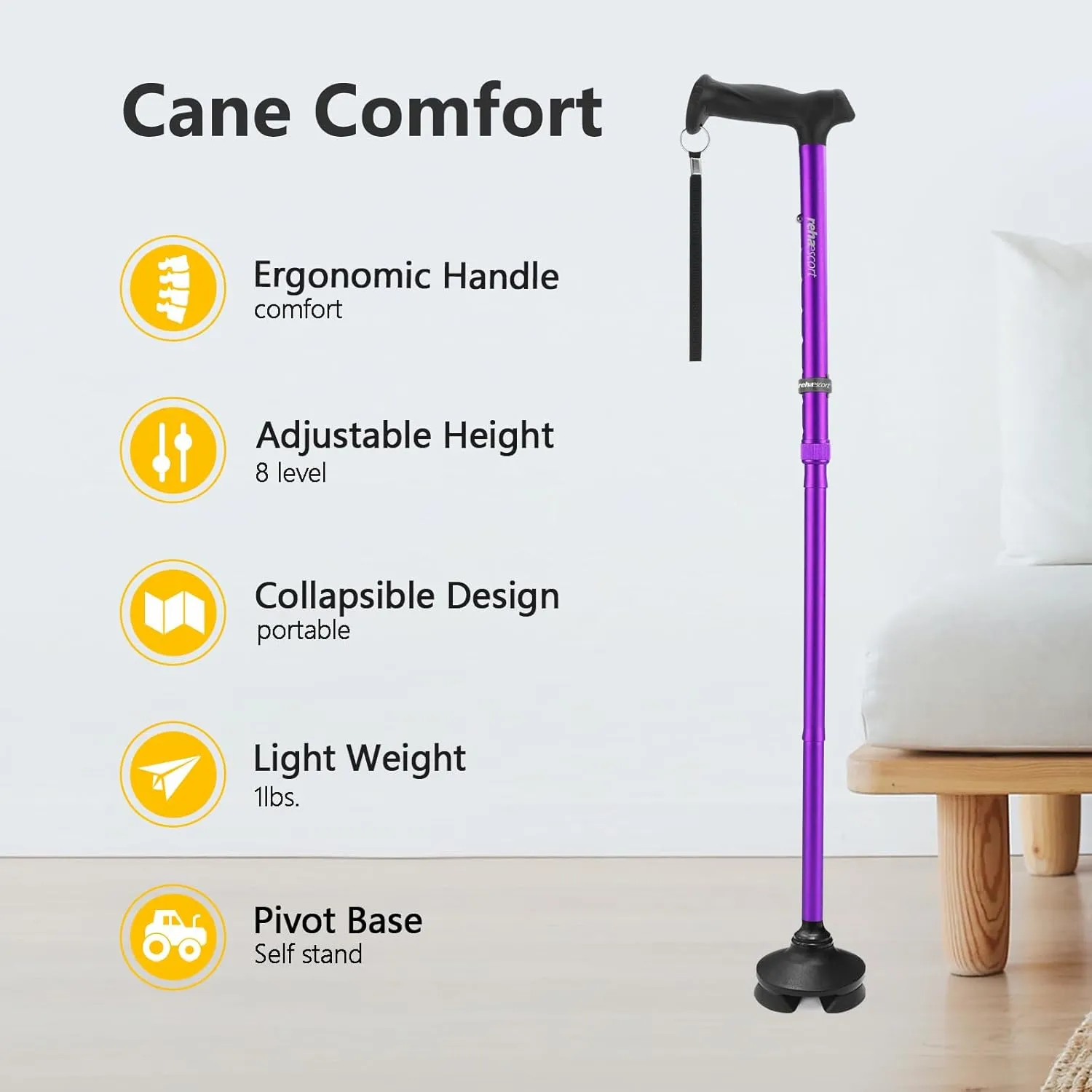 Walking Cane for Men & Women - Folding, Adjustable, Lightweight, Walking Canes for Seniors Balance, Free Standing, Pivot Tip, Soft Handle, Foldable Walking Sticks with Travel Bag