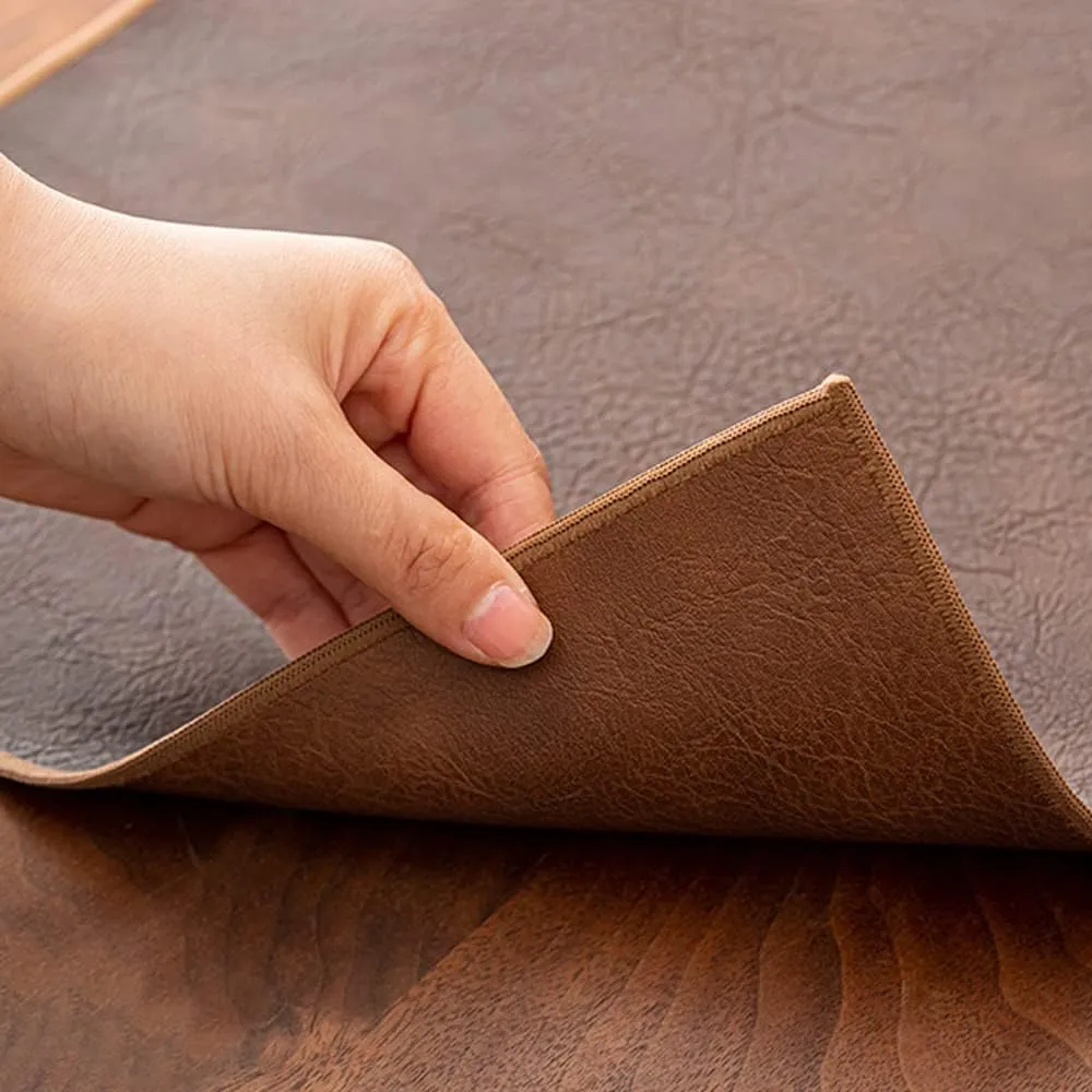 Waterproof PU Leather Table Runner, 13×31.5 Inch Vintage Coffee/Tea Mats, Heat Resistant & Wipe Clean, Bedside Nightstand Cover