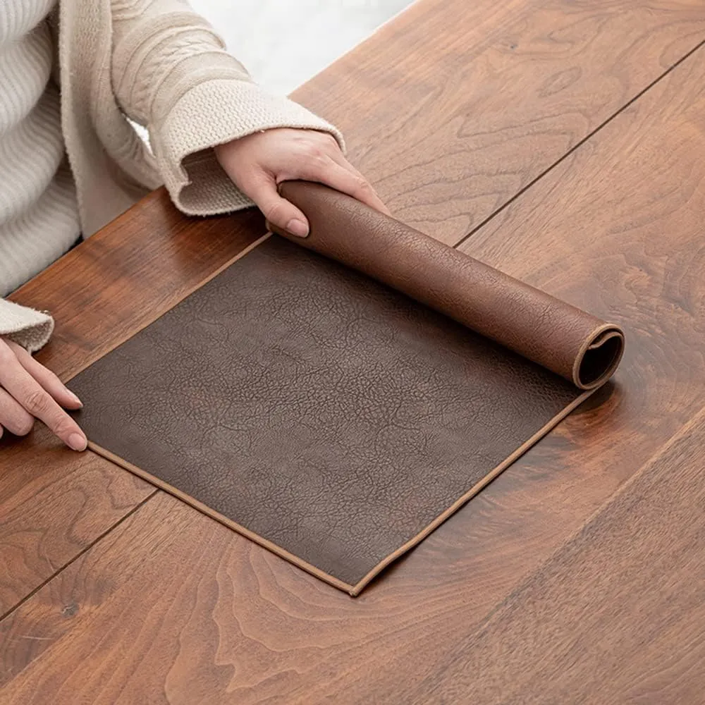 Waterproof PU Leather Table Runner, 13×31.5 Inch Vintage Coffee/Tea Mats, Heat Resistant & Wipe Clean, Bedside Nightstand Cover