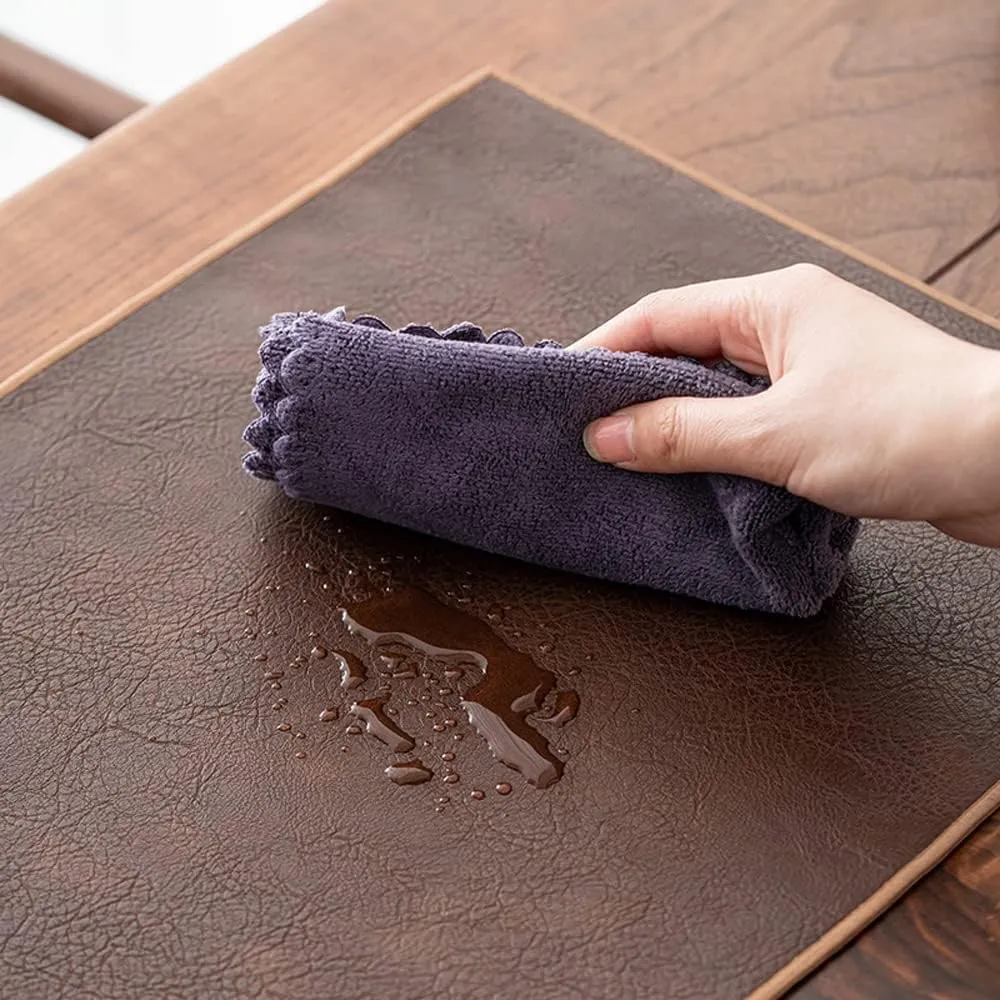 Waterproof PU Leather Table Runner, 13×31.5 Inch Vintage Coffee/Tea Mats, Heat Resistant & Wipe Clean, Bedside Nightstand Cover