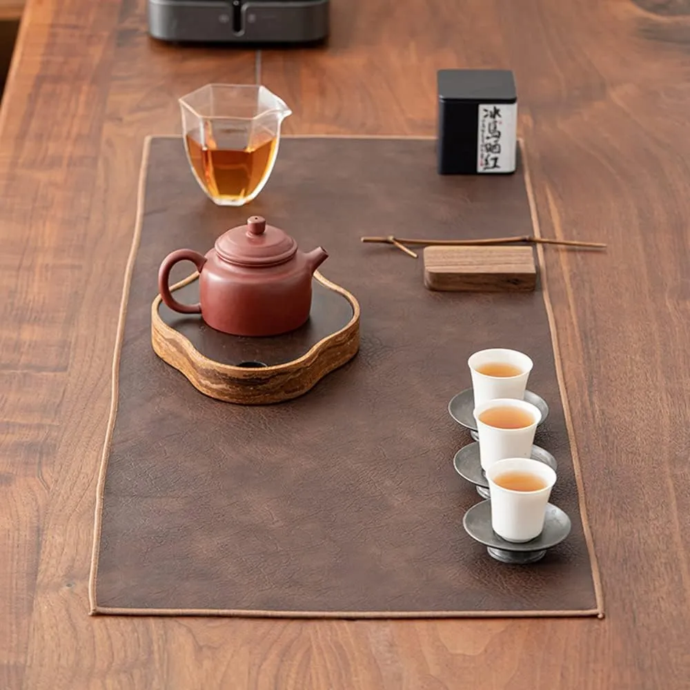 Waterproof PU Leather Table Runner, 13×31.5 Inch Vintage Coffee/Tea Mats, Heat Resistant & Wipe Clean, Bedside Nightstand Cover