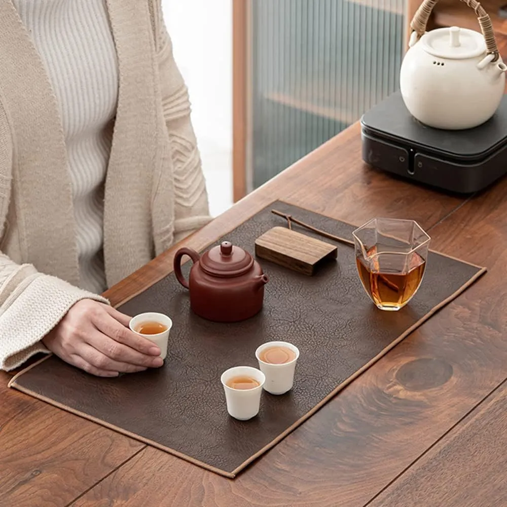 Waterproof PU Leather Table Runner, 13×31.5 Inch Vintage Coffee/Tea Mats, Heat Resistant & Wipe Clean, Bedside Nightstand Cover