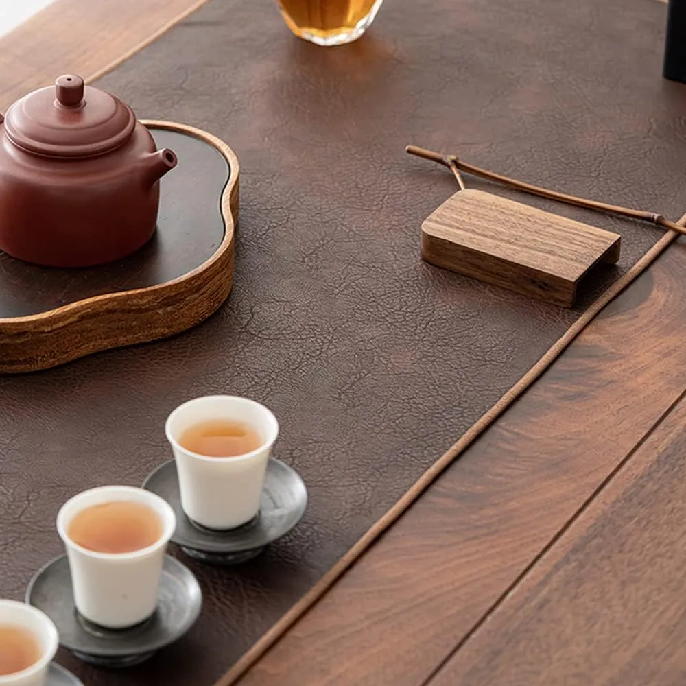 Waterproof PU Leather Table Runner, 13×31.5 Inch Vintage Coffee/Tea Mats, Heat Resistant & Wipe Clean, Bedside Nightstand Cover