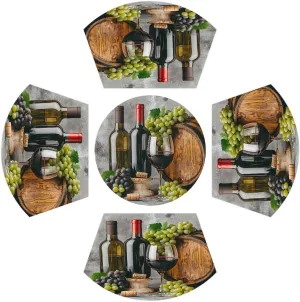 Wedge Placemats Set of 4 PVC Wine Vintage Grapes Wedge Table Placemats and 1 Round Plates Mat Non-Slip Heat Resistant Washable Table Mats for Kitchen Dining Table Party Patio Decor