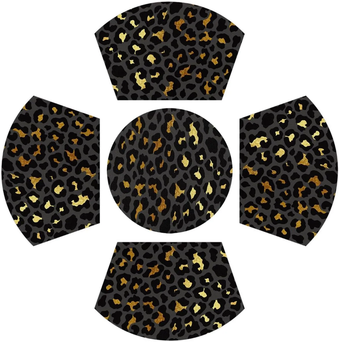 Wedge Placemats Set of 5 Animal Leopard Print Cheetah Heat Resistant 4 Wedge Place Mat and 1 Round Mat Wipeable Washable Plastic PVC Dinner Table Mats for Indoor Kitchen Party Dining Table