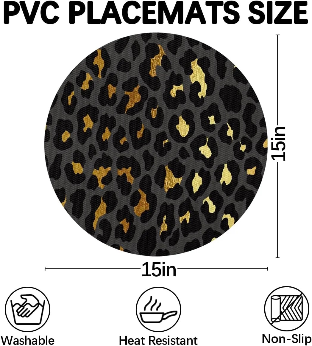 Wedge Placemats Set of 5 Animal Leopard Print Cheetah Heat Resistant 4 Wedge Place Mat and 1 Round Mat Wipeable Washable Plastic PVC Dinner Table Mats for Indoor Kitchen Party Dining Table