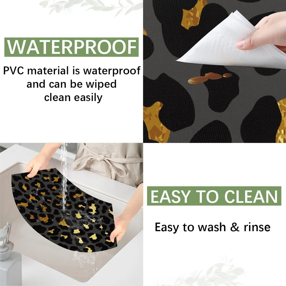 Wedge Placemats Set of 5 Animal Leopard Print Cheetah Heat Resistant 4 Wedge Place Mat and 1 Round Mat Wipeable Washable Plastic PVC Dinner Table Mats for Indoor Kitchen Party Dining Table