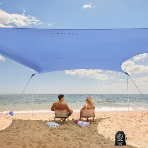 WEKAPO Beach Tent Sun Shelter - Easy Setup Beach Canopy with 4 Sturdy Poles, Extra Large Sandbags and Shovel, 7'8'' Tall, Windproof Sun Shade for Backyard and Camping, UPF 50  Protection