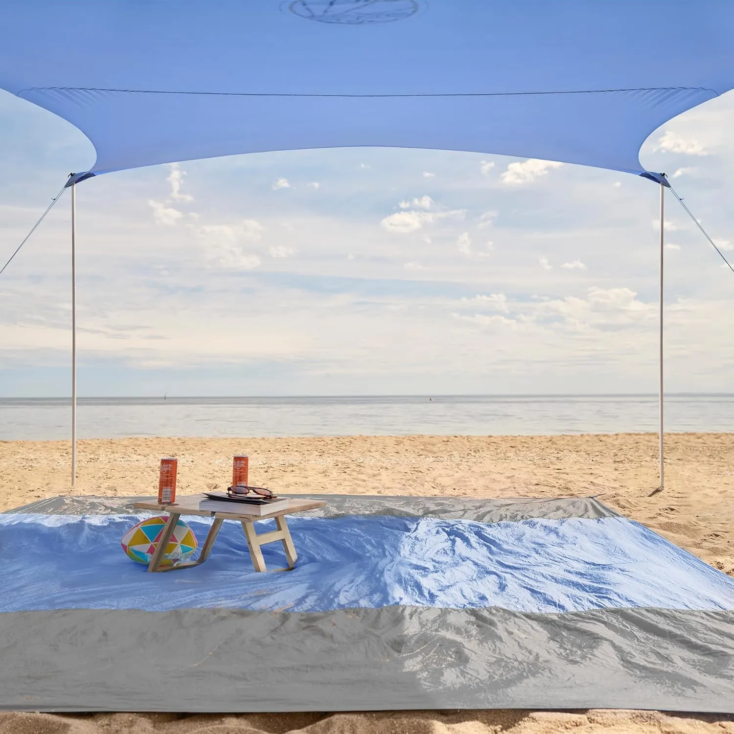 WEKAPO Beach Tent Sun Shelter - Easy Setup Beach Canopy with 4 Sturdy Poles, Extra Large Sandbags and Shovel, 7'8'' Tall, Windproof Sun Shade for Backyard and Camping, UPF 50  Protection
