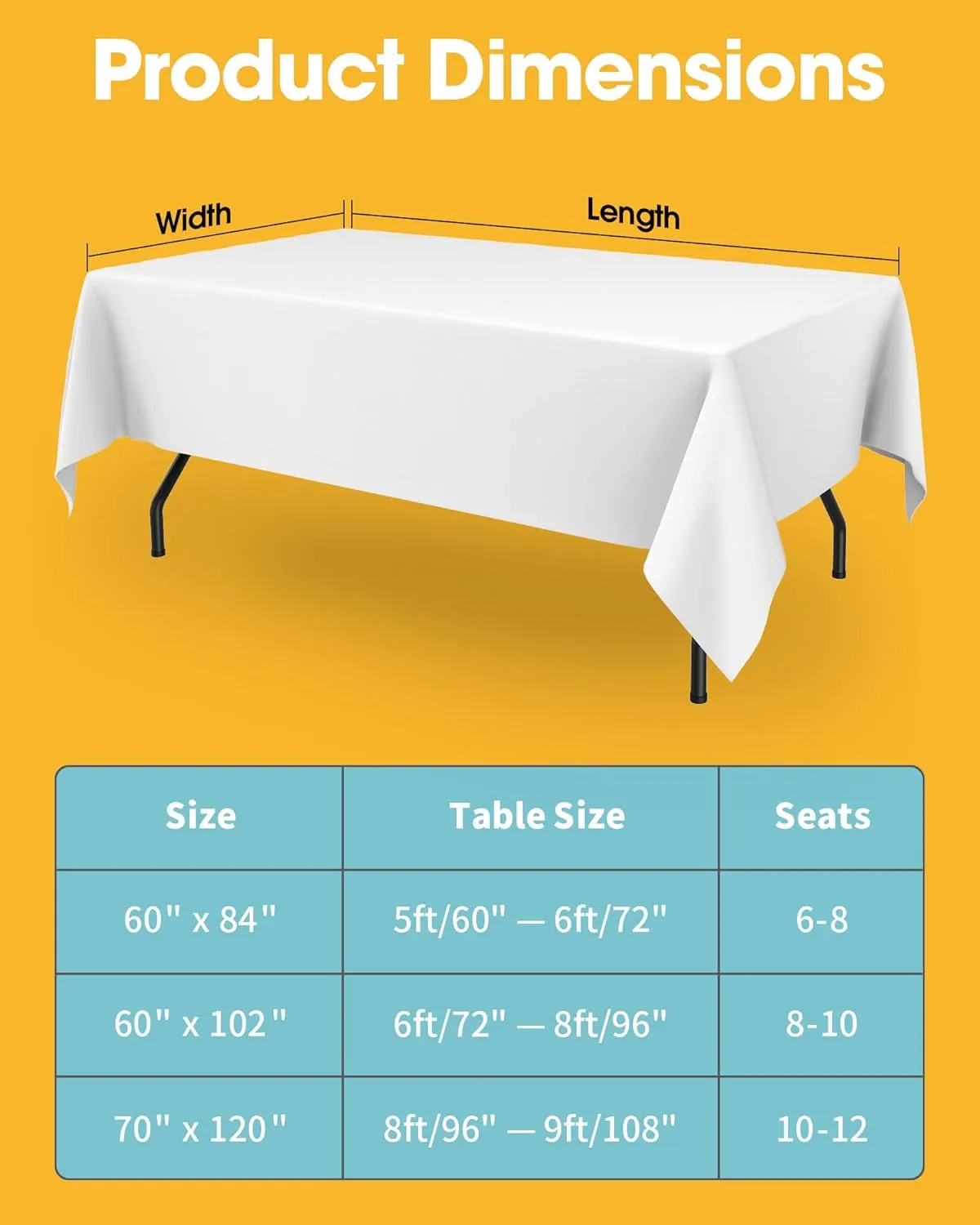 White Fabric Rectangle Table Cloth - 6 Pack, 60" × 84" Washable Tablecloth for 5FT Tables, Wrinkle-Resistant & Heat-Proof Table Cover for Weddings, Dinners & Parties