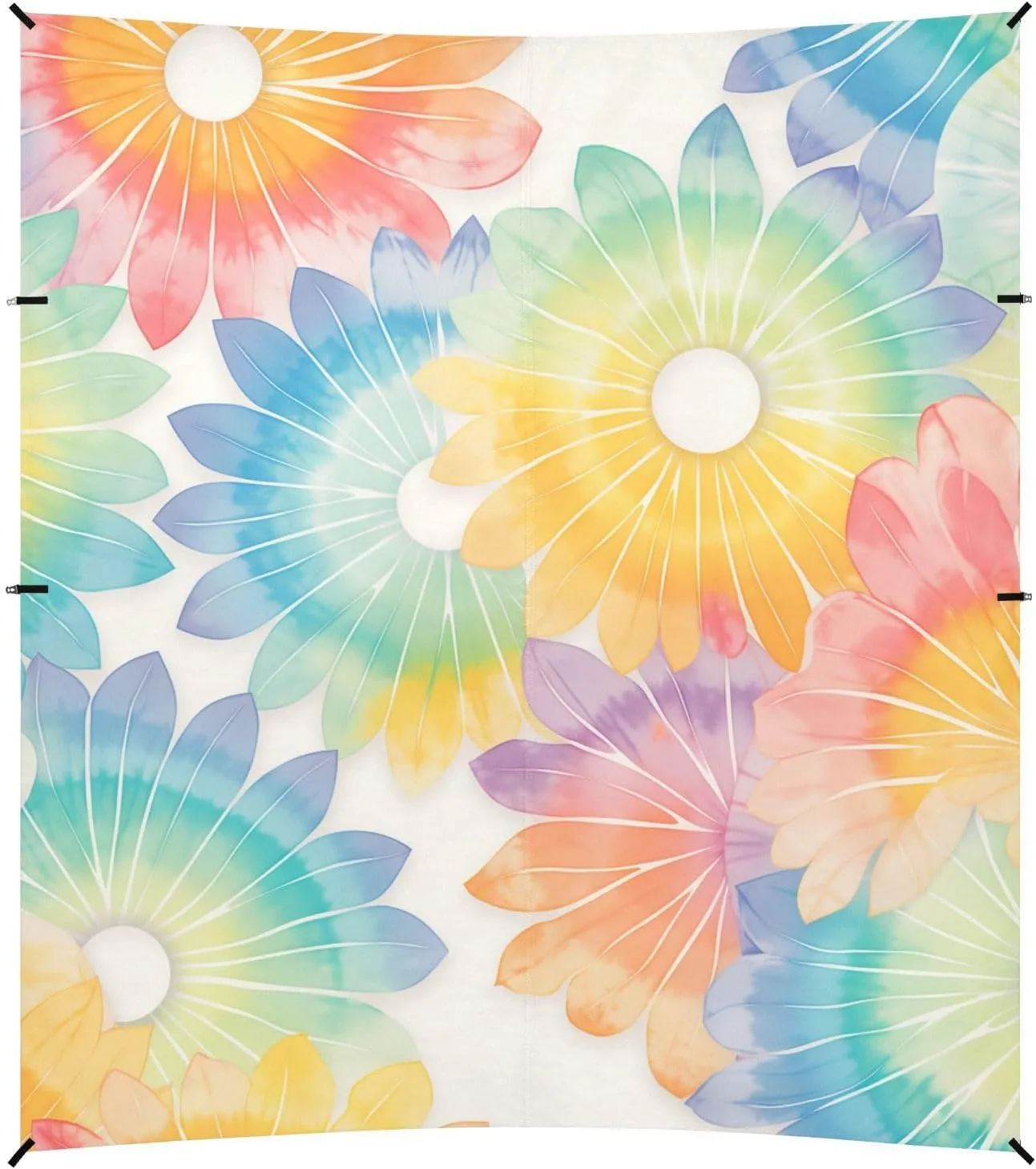 White Tie-dye Background Rainbow Colors Foldable Beach Tent UPF50  Protection Waterproof Sun Shade with Sand Shovel for Camping Trips, Fishing, Backyard Fun or Picnics