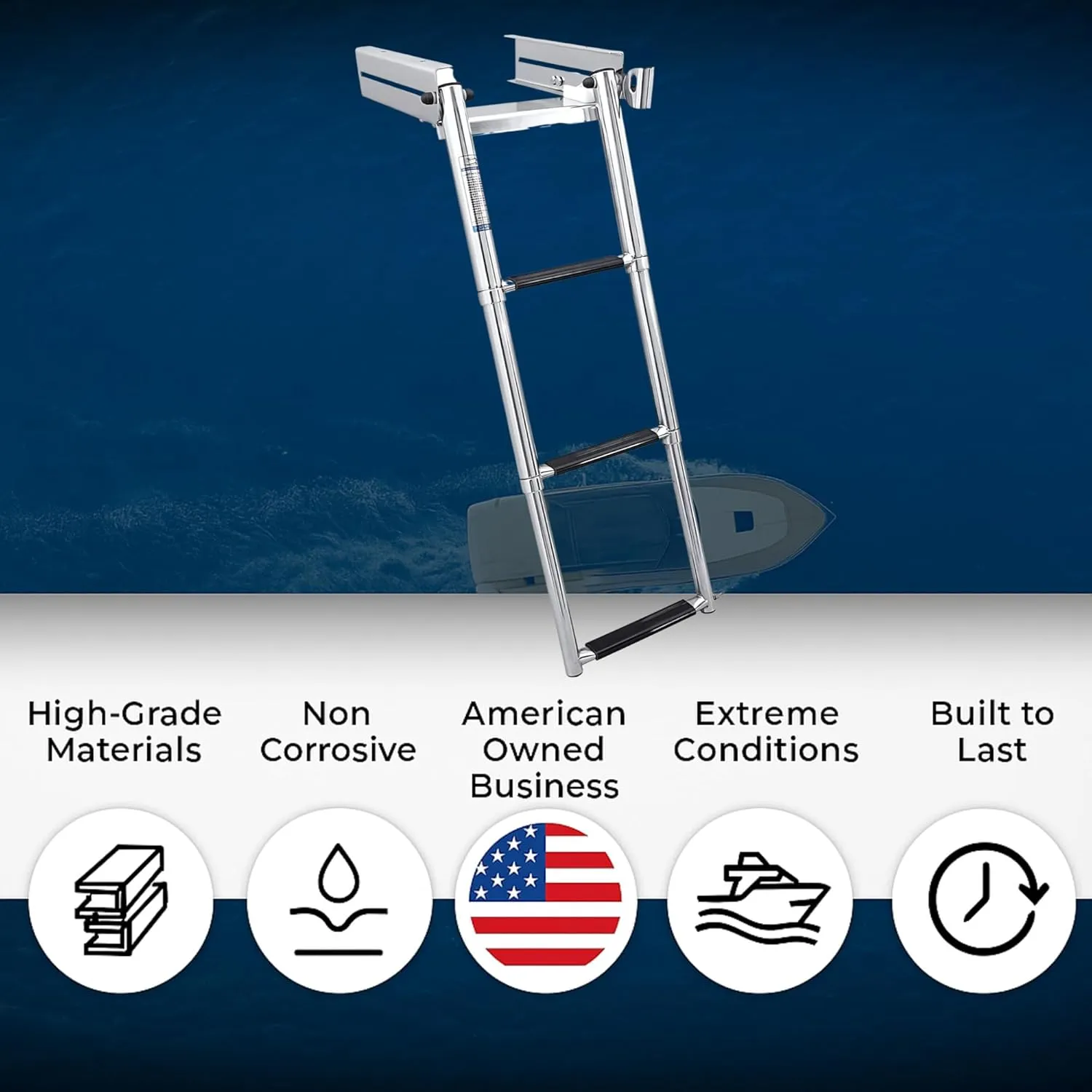 White Water - 4 Step Under Platform Boat Quick Release Telescoping Ladder | Marine Grade 316 Stainless Steel for Swim Platforms | Foldable Boarding Access for Powerboats Docks Sailboats | B00351USL