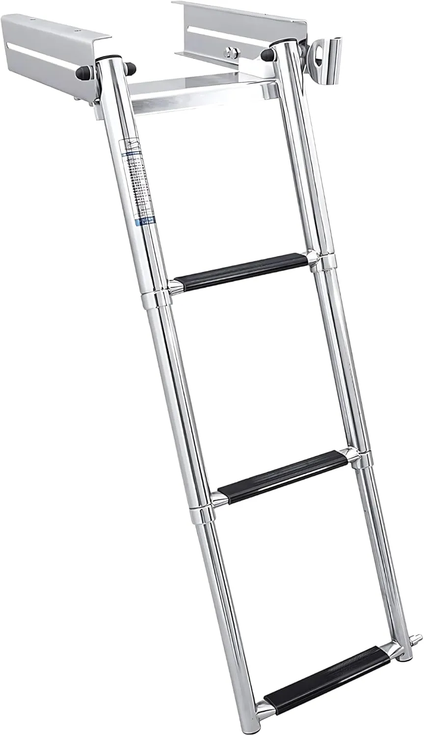 White Water - 4 Step Under Platform Boat Quick Release Telescoping Ladder | Marine Grade 316 Stainless Steel for Swim Platforms | Foldable Boarding Access for Powerboats Docks Sailboats | B00351USL