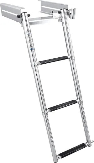 White Water - 4 Step Under Platform Boat Quick Release Telescoping Ladder | Marine Grade 316 Stainless Steel for Swim Platforms | Foldable Boarding Access for Powerboats Docks Sailboats | B00351USL