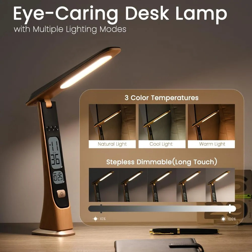 WILIT Rechargeable Lamps Cordless Table Lamp, Foldable Portable Desk Lamp - LED Battery Operated Lights with Stepless Brightness&Time Display for Office Lamp, Book Lights, College Dorm Essentials