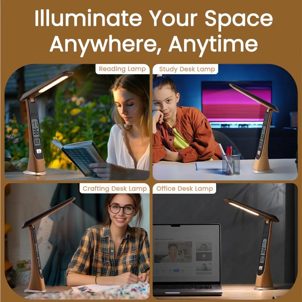 WILIT Rechargeable Lamps Cordless Table Lamp, Foldable Portable Desk Lamp - LED Battery Operated Lights with Stepless Brightness&Time Display for Office Lamp, Book Lights, College Dorm Essentials