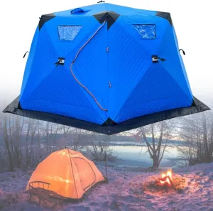Winter Camping Cold Protection Shelter,5-8 People,Portable Trapezoidal Ice Fishing Tent Foldable,for Hunting Family Team Hiking,SkyBlue