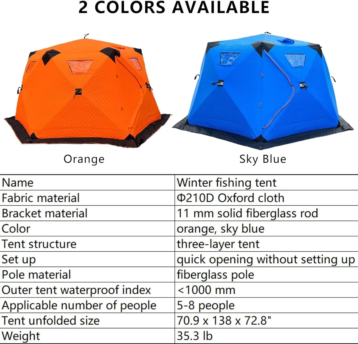 Winter Camping Cold Protection Shelter,5-8 People,Portable Trapezoidal Ice Fishing Tent Foldable,for Hunting Family Team Hiking,SkyBlue