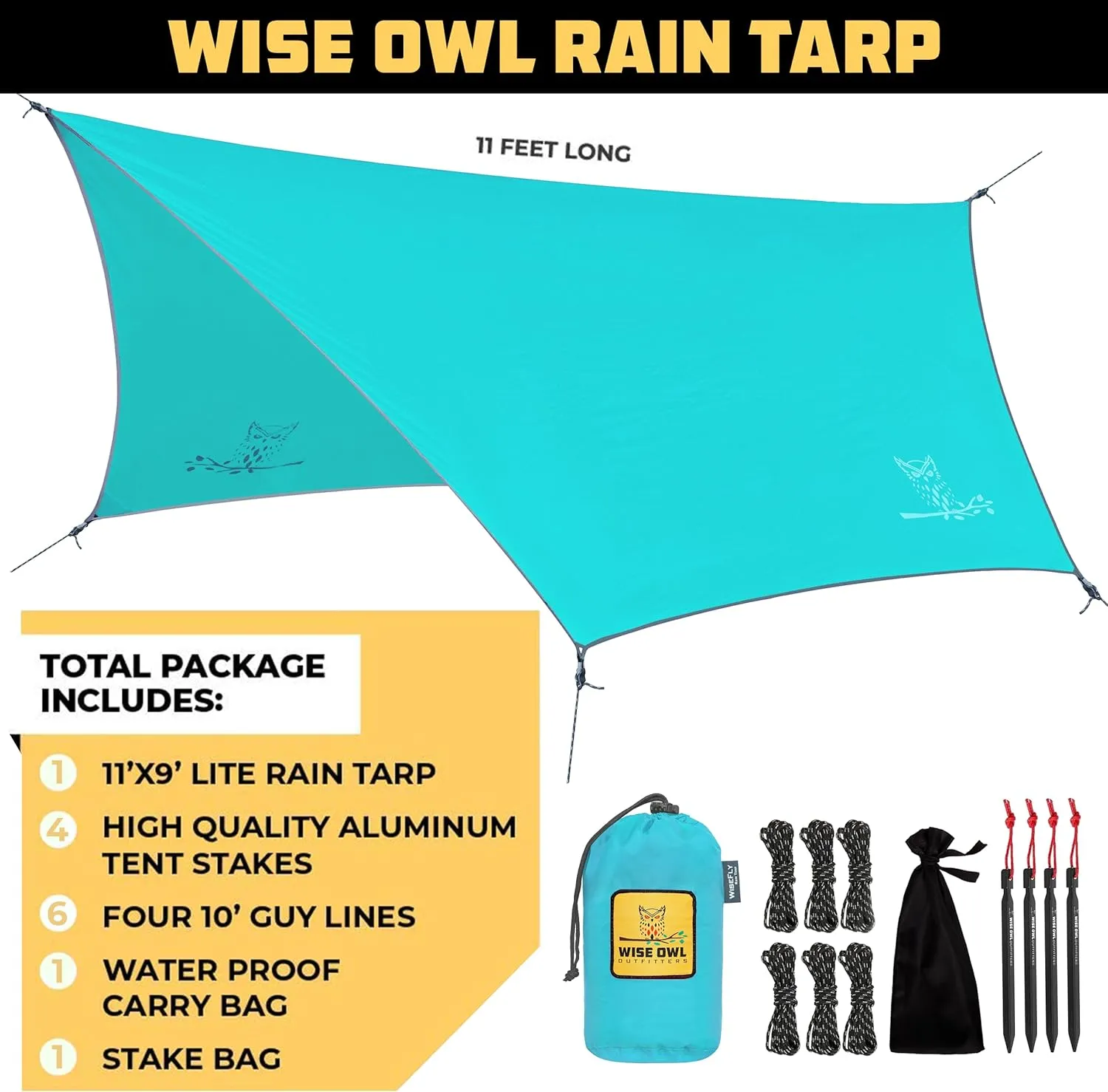 Wise Owl Outfitters Hammock Tarp, Hammock Tent - Rain Tarp for Camping Hammock - Camping Gear Must Haves w/Easy Set Up Including Tent Stakes and Carry Bag