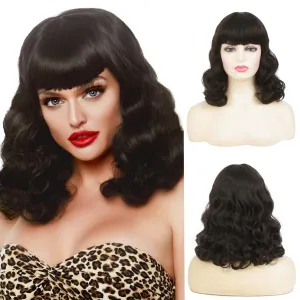 Women Short Black Finger Wave Wigs with Bangs 1920s Curly Synthetic Flapper Wig Heat Resistant Vintage Cosplay Costume Hair Wig