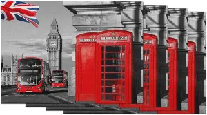 WONDERTIFY London Symbols Placemats Big Ben Double Decker Bus Red Phone Booths England UK Heat Resistant Dining Table Place Mats Stain Resistant, 12 X 18 Inches, Set of 4