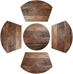 Wooden Boards PVC Placemats for Round Table, Large Size Wedge Shape, Set of 5 with Round Centerpiece Mat, Heat Resistant and Washable Dining Table Mats
