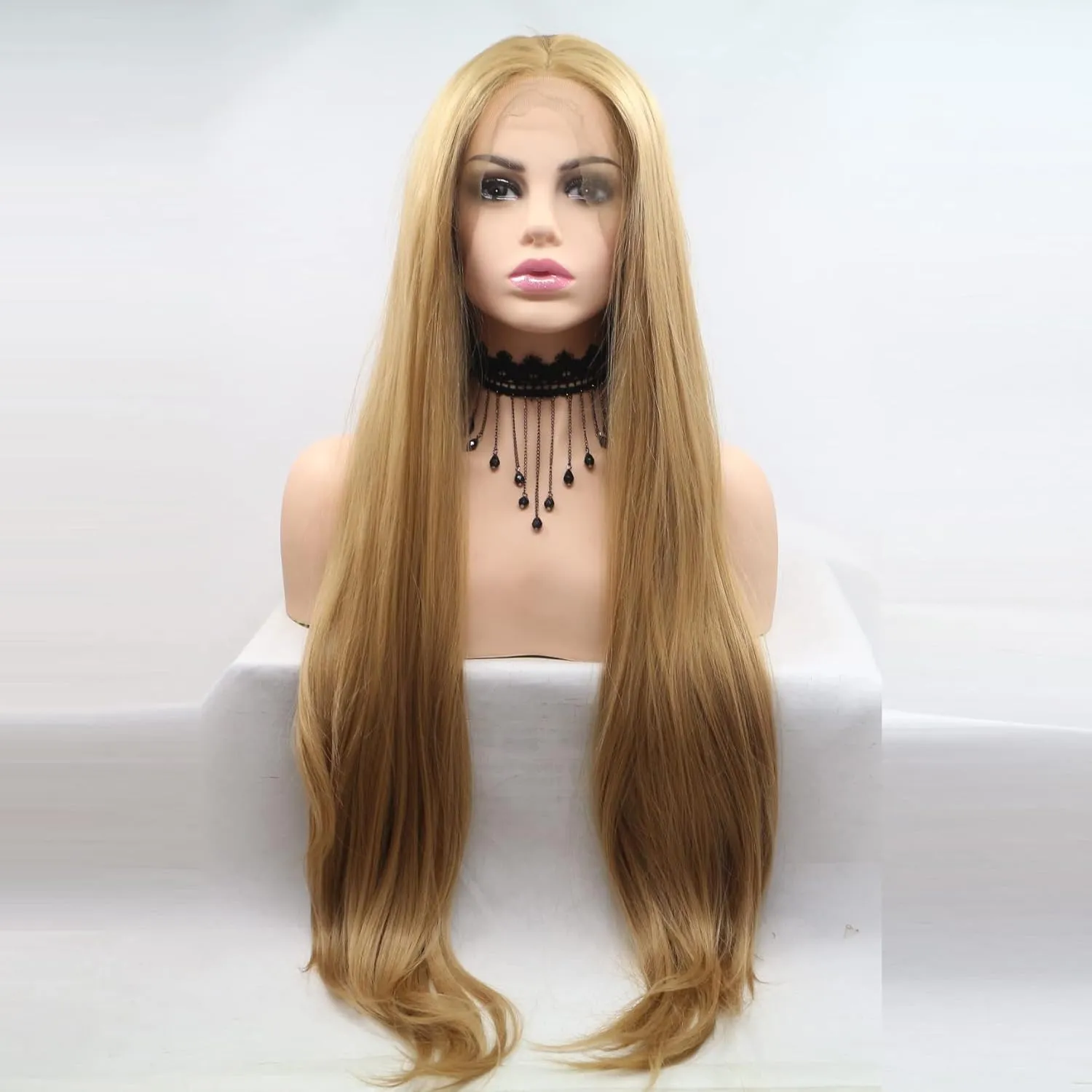 xiweiya Blonde Lace Front Wig Long Silky Straight Golden Blonde 13x3 Lace Frontal Wigs Heat Resistant Fiber Hair Middle Part Glueless Wigs Cosplay,Drag Queen Wigs Wear ang Go Blonde Wigs 26inch