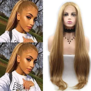xiweiya Blonde Lace Front Wig Long Silky Straight Golden Blonde 13x3 Lace Frontal Wigs Heat Resistant Fiber Hair Middle Part Glueless Wigs Cosplay,Drag Queen Wigs Wear ang Go Blonde Wigs 26inch