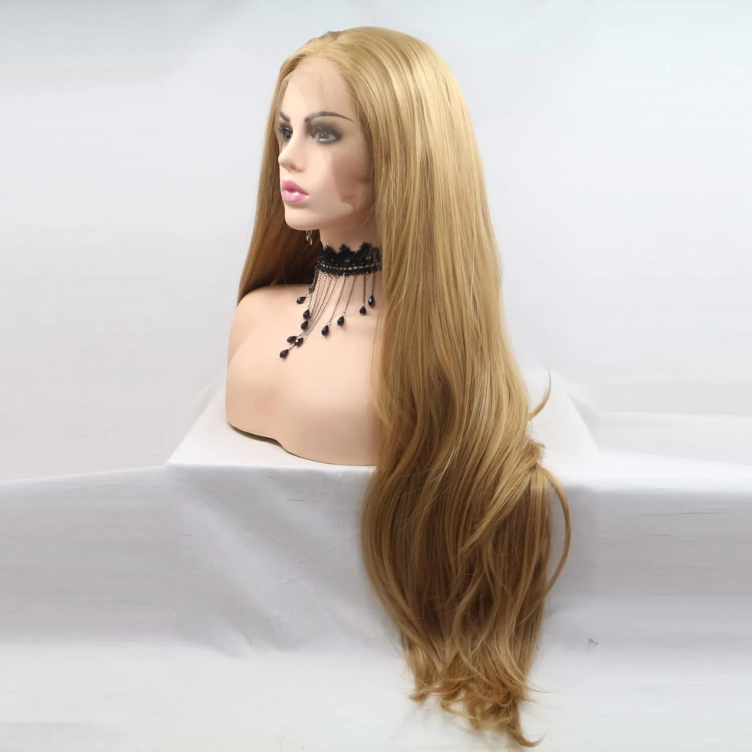 xiweiya Blonde Lace Front Wig Long Silky Straight Golden Blonde 13x3 Lace Frontal Wigs Heat Resistant Fiber Hair Middle Part Glueless Wigs Cosplay,Drag Queen Wigs Wear ang Go Blonde Wigs 26inch