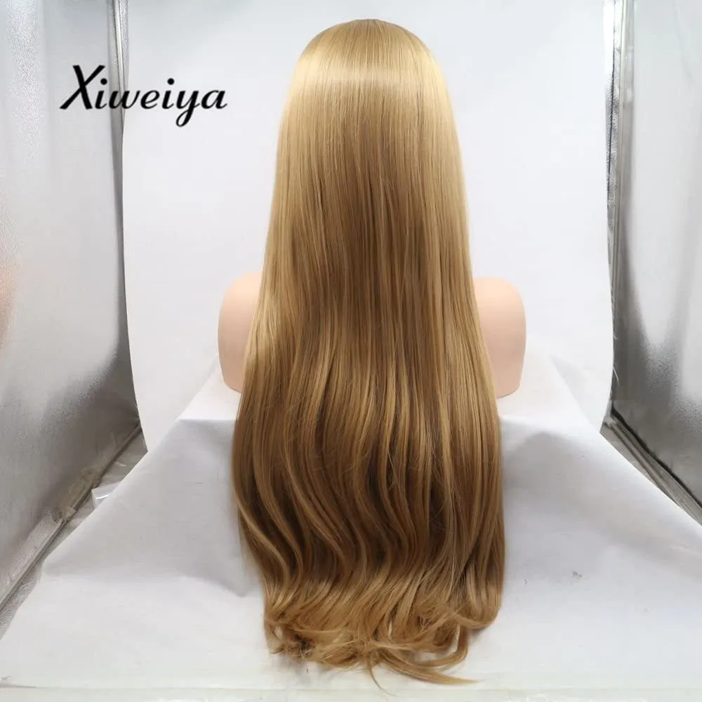 xiweiya Blonde Lace Front Wig Long Silky Straight Golden Blonde 13x3 Lace Frontal Wigs Heat Resistant Fiber Hair Middle Part Glueless Wigs Cosplay,Drag Queen Wigs Wear ang Go Blonde Wigs 26inch