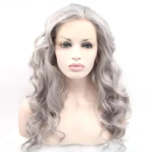 Xiweiya Heat Resistant Fiber Wigs13x4 Lace Platinum Grey Synthetic Lace Front Wig Long Loose Curly Silver Light Grey Hair for Women Drag Queen Halloween Cosplay Wig