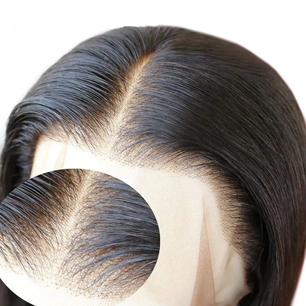 Xiweiya Natural Black Lace Front Wig for Women Long Silky Straight 1b# Black 13*3 Lace Front Wig Soft Glueless Full Wig Heat Resistant Fiber Hair Middle Part Half Hand Tied 26inch