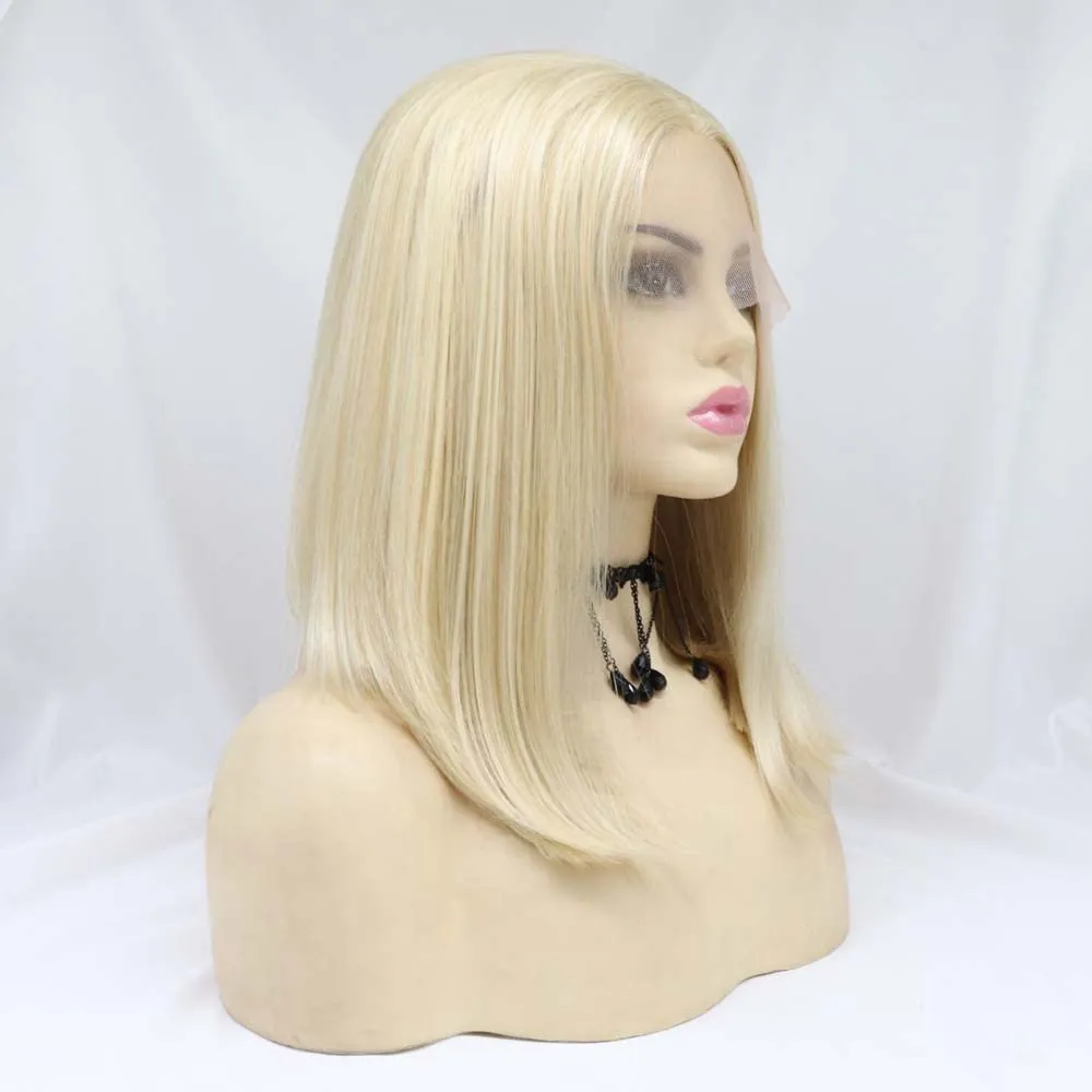 xiweiya Wigs Straight Short Bob Wig Mixed Blonde Hair Synthetic Lace Front Wig with Middle Part Heat Resistant Fiber Hair for Women,Drag Queen Family Makeup Party Wear 14" Inches