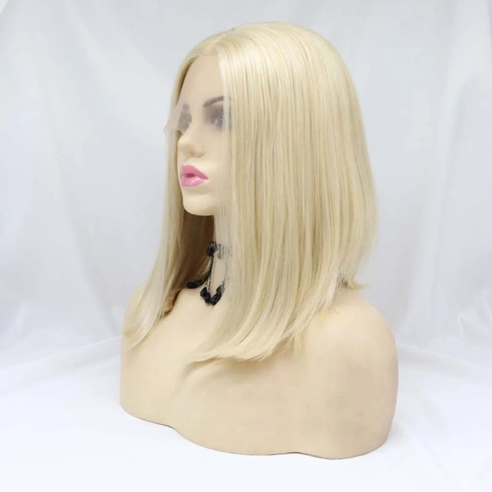 xiweiya Wigs Straight Short Bob Wig Mixed Blonde Hair Synthetic Lace Front Wig with Middle Part Heat Resistant Fiber Hair for Women,Drag Queen Family Makeup Party Wear 14" Inches