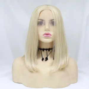 xiweiya Wigs Straight Short Bob Wig Mixed Blonde Hair Synthetic Lace Front Wig with Middle Part Heat Resistant Fiber Hair for Women,Drag Queen Family Makeup Party Wear 14" Inches