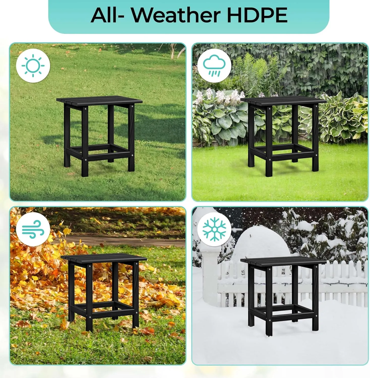 Yaheetech Adirondack Outdoor Side Table, HDPE Small Patio End Table, Pool Composite Patio Table, Balcony Modern Outside Tables for Garden, Pool, Beach, Porch, Deck, Indoor, Backyard Black/single layer