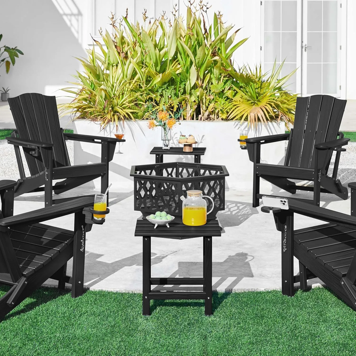 Yaheetech Adirondack Outdoor Side Table, HDPE Small Patio End Table, Pool Composite Patio Table, Balcony Modern Outside Tables for Garden, Pool, Beach, Porch, Deck, Indoor, Backyard Black/single layer