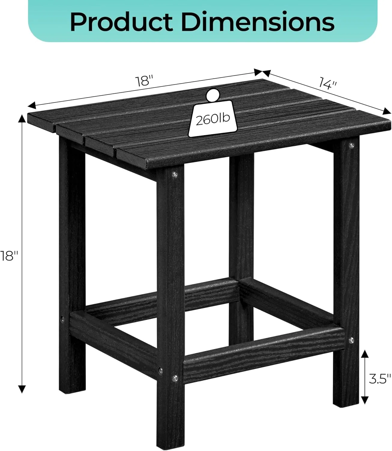 Yaheetech Adirondack Outdoor Side Table, HDPE Small Patio End Table, Pool Composite Patio Table, Balcony Modern Outside Tables for Garden, Pool, Beach, Porch, Deck, Indoor, Backyard Black/single layer