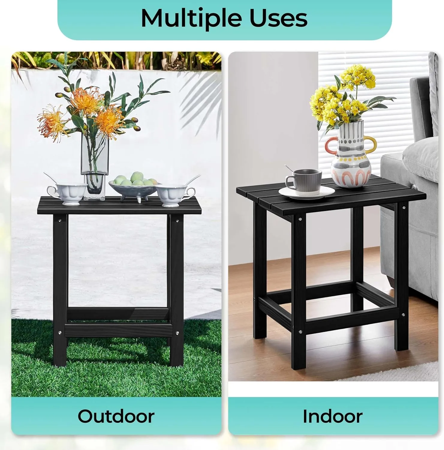 Yaheetech Adirondack Outdoor Side Table, HDPE Small Patio End Table, Pool Composite Patio Table, Balcony Modern Outside Tables for Garden, Pool, Beach, Porch, Deck, Indoor, Backyard Black/single layer