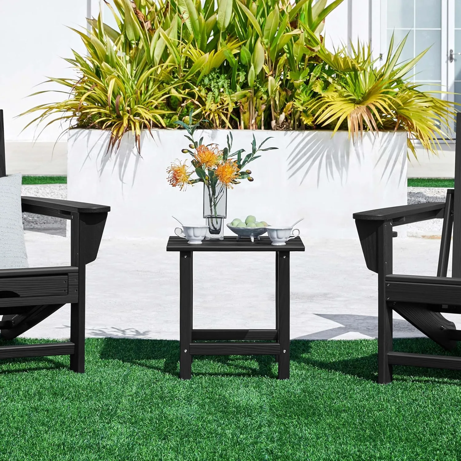 Yaheetech Adirondack Outdoor Side Table, HDPE Small Patio End Table, Pool Composite Patio Table, Balcony Modern Outside Tables for Garden, Pool, Beach, Porch, Deck, Indoor, Backyard Black/single layer