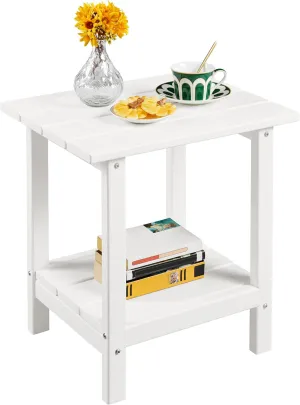 Yaheetech Adirondack Outdoor Side Table, HDPE Small Patio End Table, Pool Composite Patio Table, Balcony Modern Outside Tables for Garden, Pool, Beach, Porch, Deck, Indoor, Backyard White/double layer