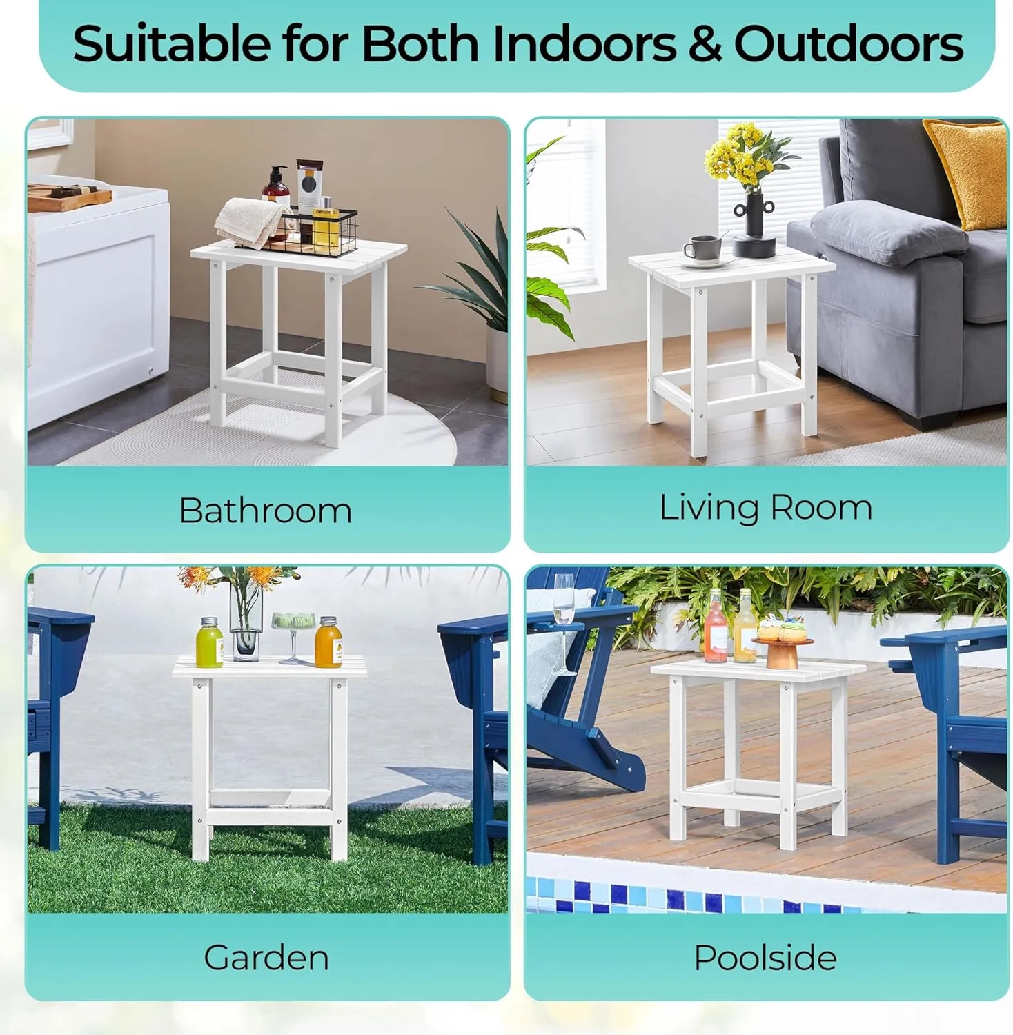 Yaheetech Adirondack Outdoor Side Table, HDPE Small Patio End Table, Pool Composite Patio Table, Balcony Modern Outside Tables for Garden, Pool, Beach, Porch, Deck, Indoor, Backyard White/single layer