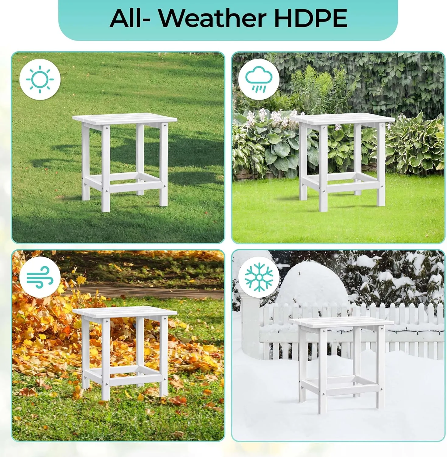 Yaheetech Adirondack Outdoor Side Table, HDPE Small Patio End Table, Pool Composite Patio Table, Balcony Modern Outside Tables for Garden, Pool, Beach, Porch, Deck, Indoor, Backyard White/single layer