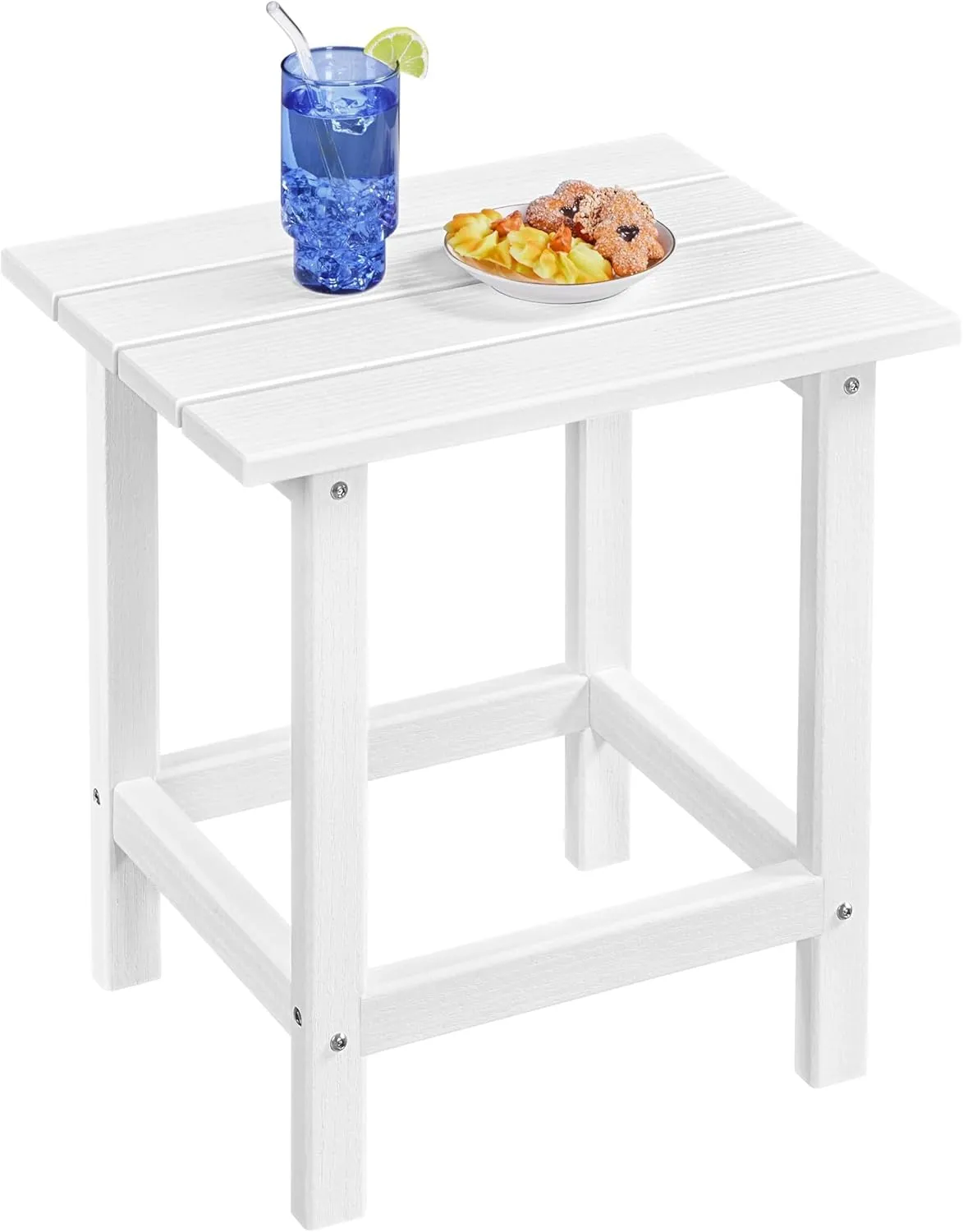 Yaheetech Adirondack Outdoor Side Table, HDPE Small Patio End Table, Pool Composite Patio Table, Balcony Modern Outside Tables for Garden, Pool, Beach, Porch, Deck, Indoor, Backyard White/single layer