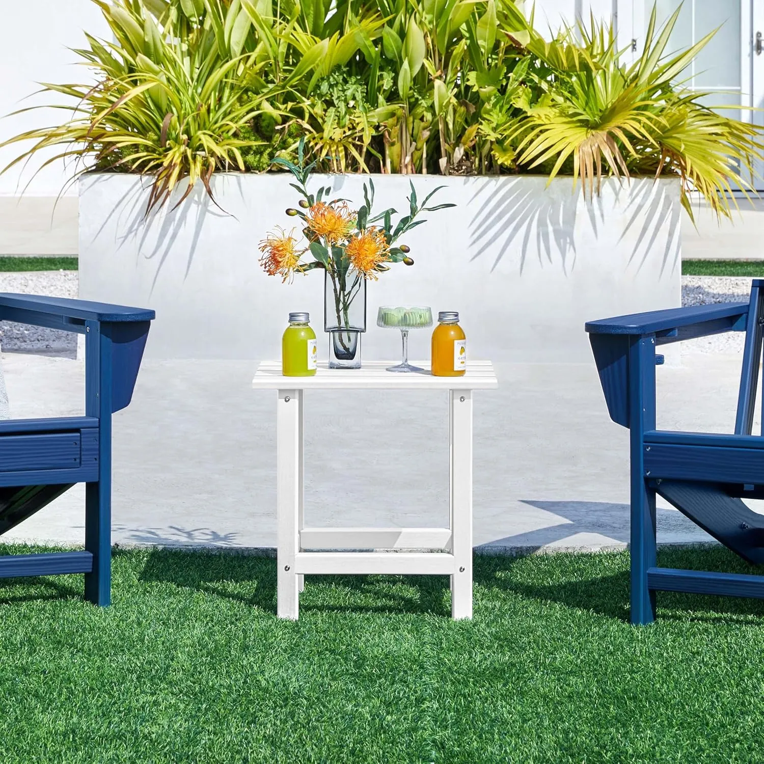 Yaheetech Adirondack Outdoor Side Table, HDPE Small Patio End Table, Pool Composite Patio Table, Balcony Modern Outside Tables for Garden, Pool, Beach, Porch, Deck, Indoor, Backyard White/single layer
