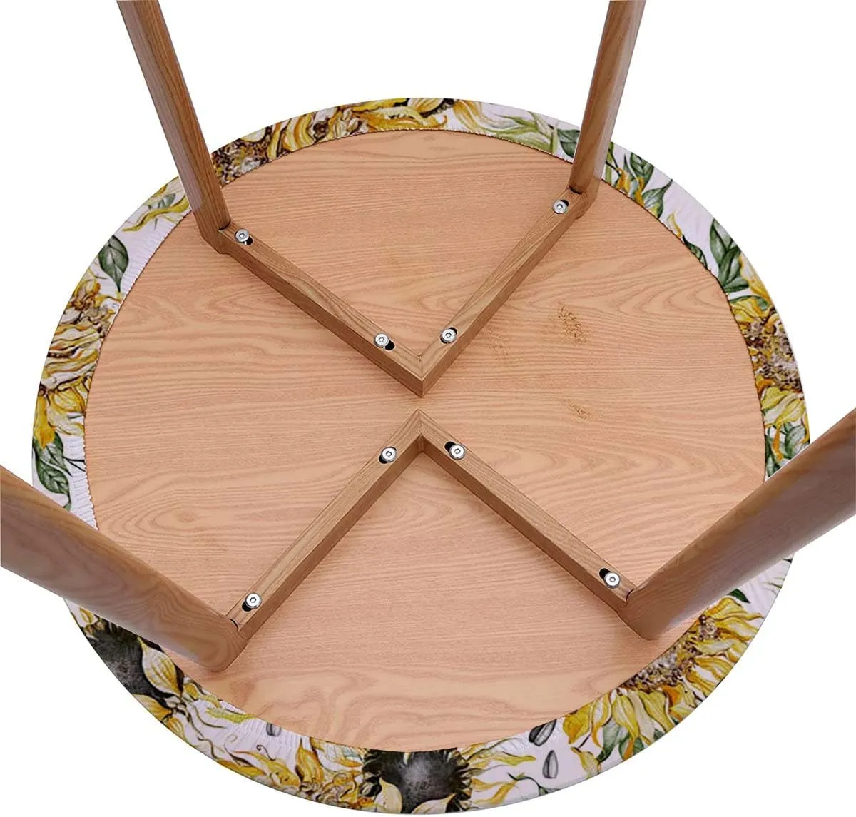 Yellow Marigold Round Fitted Tablecloth with Elastic Edge Watercolor Style Sunflowers Pattern Table Cloth ​ Round Dining Table Covers for Kitchen Picnic Party Fits up 40"-44" Diameter Tables